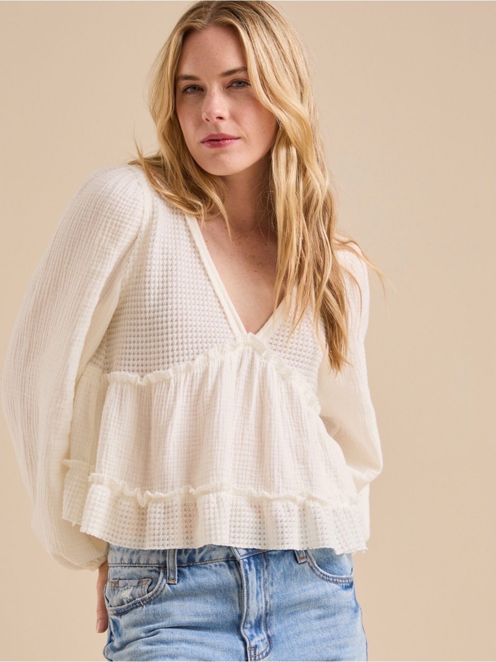 Altar'd State NEW Catarina Long Sleeve Babydoll Top Size Medium
